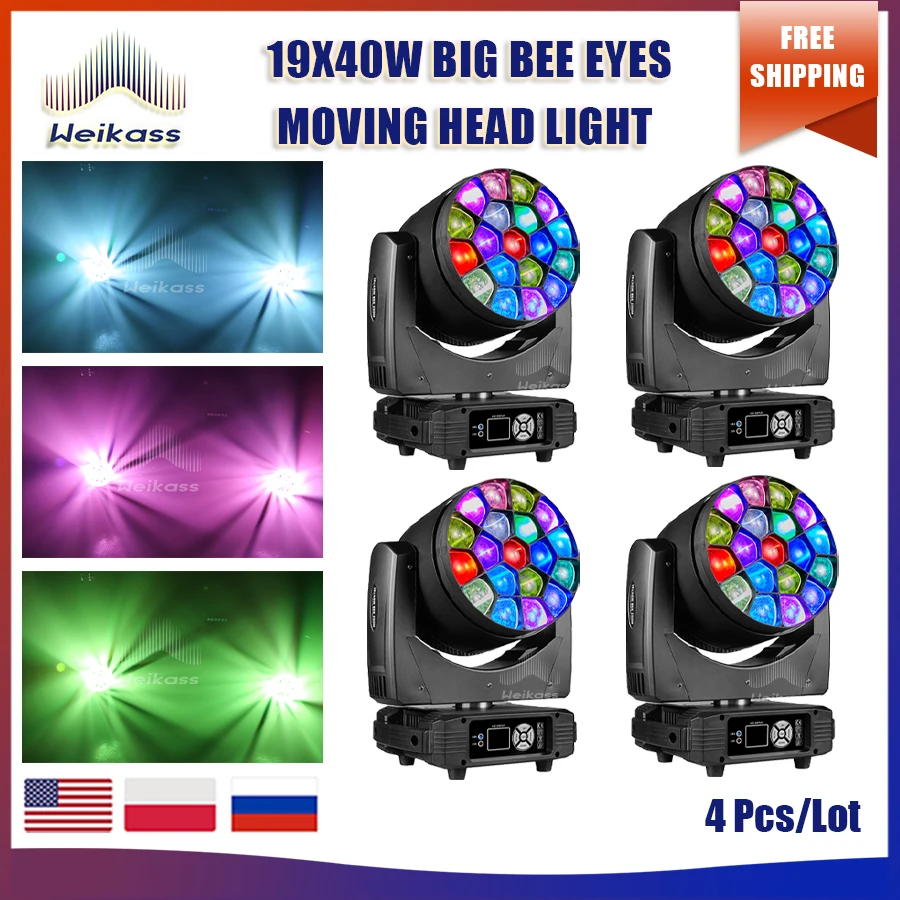 

0 Tax 4Pcs LED Big Bees Eyes 19x40W RGBW Zoom Moving Head Lighting Beam Wash Effect For DJ Disco Wedding Party Stage