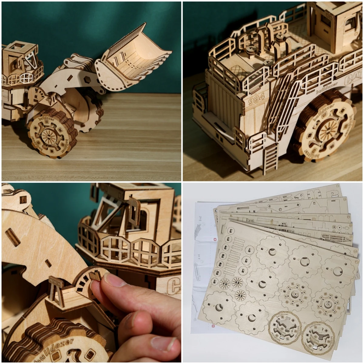 Running Car 3D Puzzles Model Kits Forklift Bulldozer Car Model 3D Wooden Puzzle Toys for Adults Assembly Toy Home Decor 2