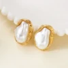 86814-9df19b.jpg Boucles d'oreilles en perles baroques irrégulières pour femmes, exquises, Vintage, Style français, couleur or, bord en métal, accessoire de bijoux