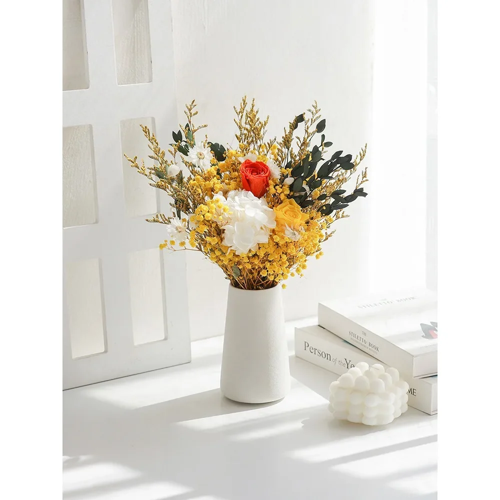 

Dried Flowers Real Flowers Rose Bouquet Net Red Reed Eucalyptus Leaf Diy Material Light Luxury Senior Living Room Furnishings