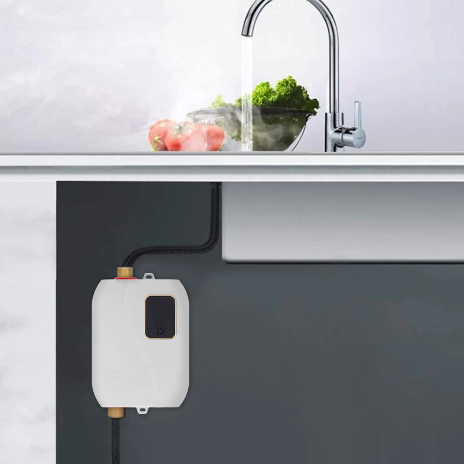 110 V/220 V เครื่องทําน้ําอุ่นไฟฟ้าห้องน้ําห้องครัวติดผนังเครื่องทําความร้อนทันทีเครื่องทําน้ําอุ่น 3S Hot Shower จอแสดงผลอุณหภูมิ LCD 1