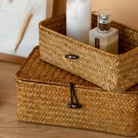 Seaweed Organizers Storage Basket Hand-woven Storage Box Sundries Organizer Cosmetic Toy Basket with Lid Clothes Container 6