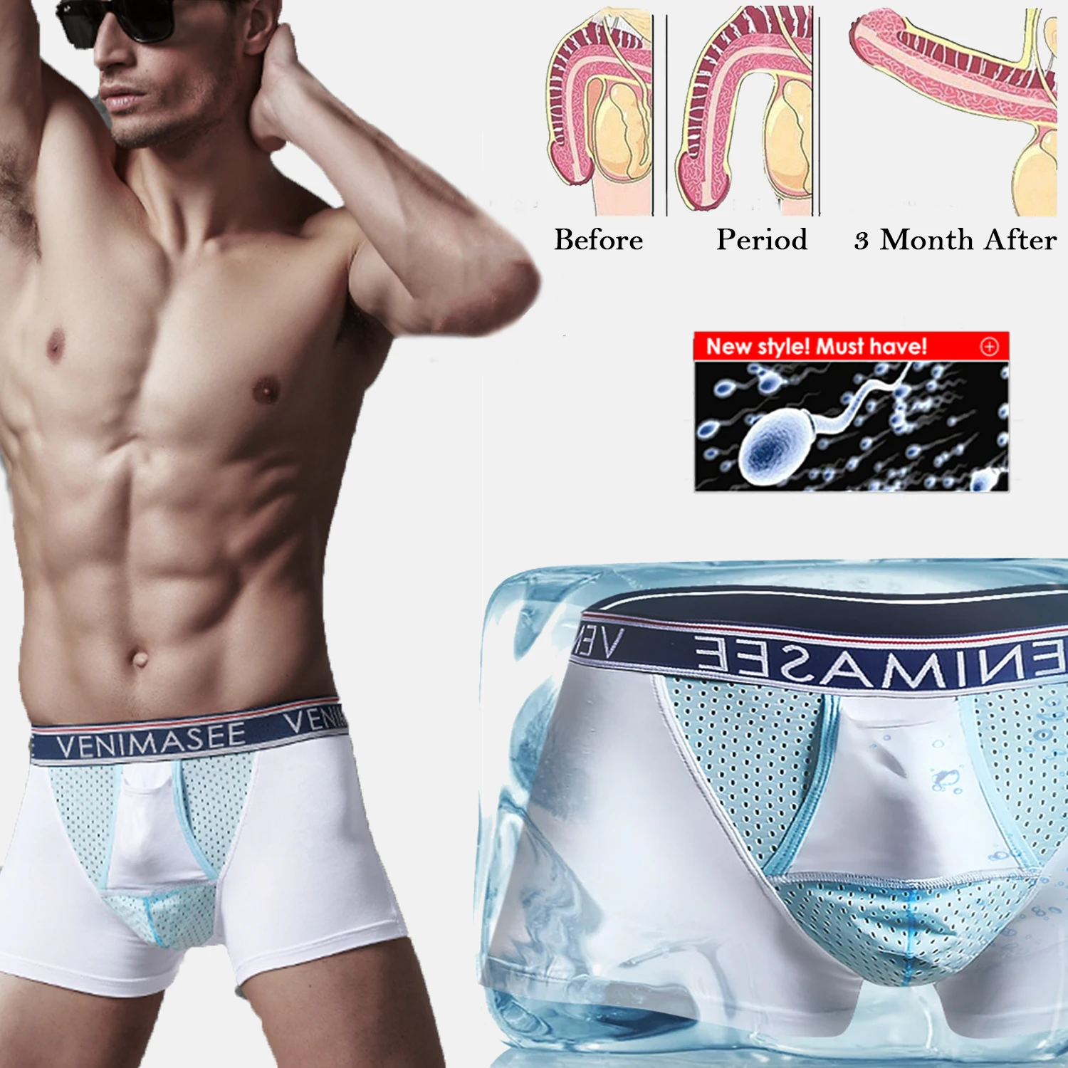 Men Open Hole Breathable Underwear Divide Boxer Sexy Comfortable Soft Male Underpant Lingerie Prolong Sex Time Functional Extend масло sun time sexy bronze spf 10 150 мл