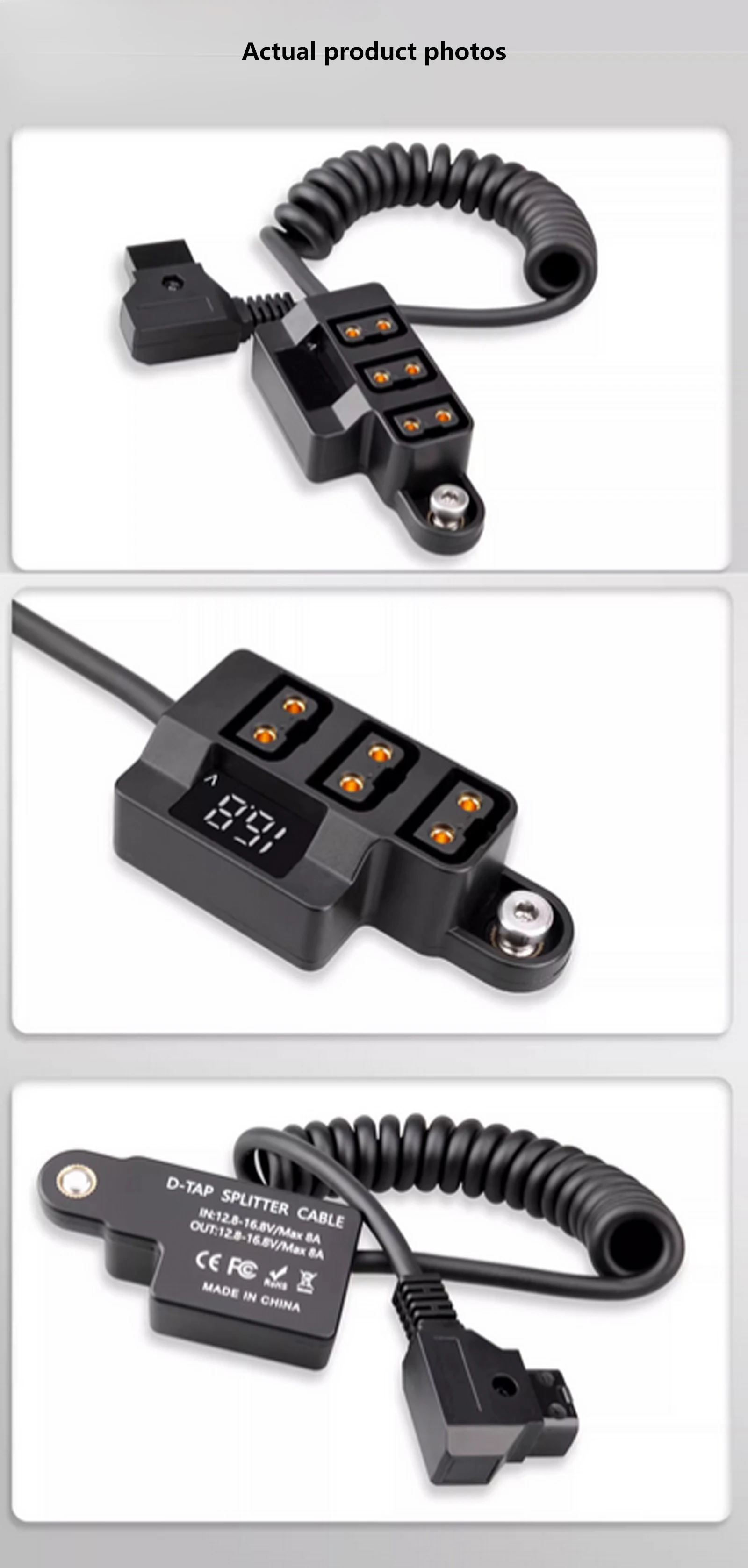 Probty 3-Port D-Tap Splitter Hub Stromkabel mit LED-Digitalanzeige für V-Mount Kamera-Akku Fotografie-Zubehör – Detail 9