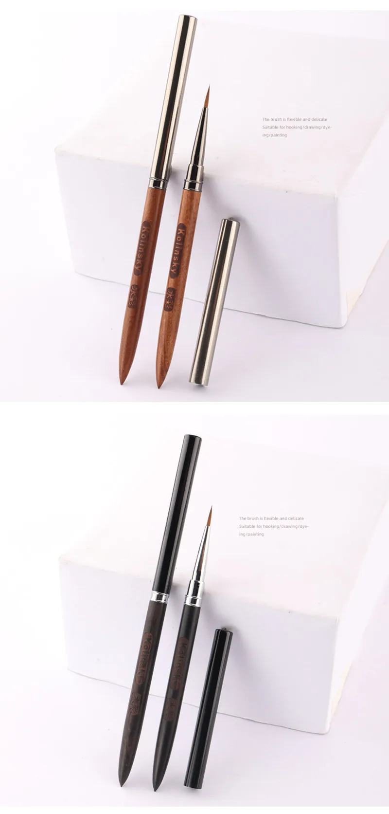 1Pc Kolinsky Nail Liner Brush - Sandalwood Handle for Acrylic/Gel
