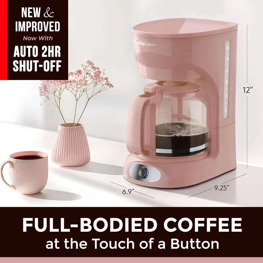Pink coffee maker with reusable filter and anti-drip system