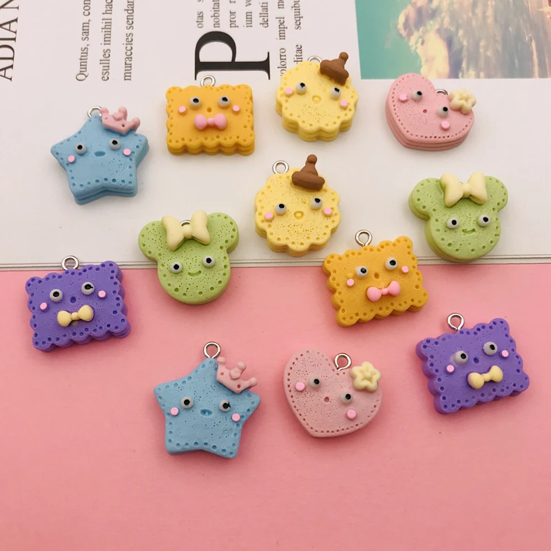 

10 шт., лидер продаж, милые миниатюрные подвески из смолы в виде печенья для брелоков, сережек, скрапбукинга, изготовления своими руками, ожерелья
