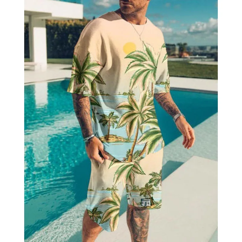 thumbnail image 1 of Traje casual de moda hawaiana para hombre, bandera del Día de la Independencia con fuegos artificiales geométricos creativos, estampado digital 3D, pantalones de playa para niños, 1 of 5