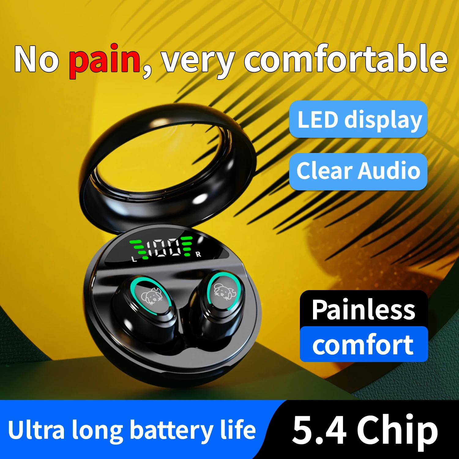 Bluetooth Headphones Wireless Earbuds 48hrs Talktime Digital Display Sports Ear Buds IPX5 Waterproof Earphones for Phone Laptop