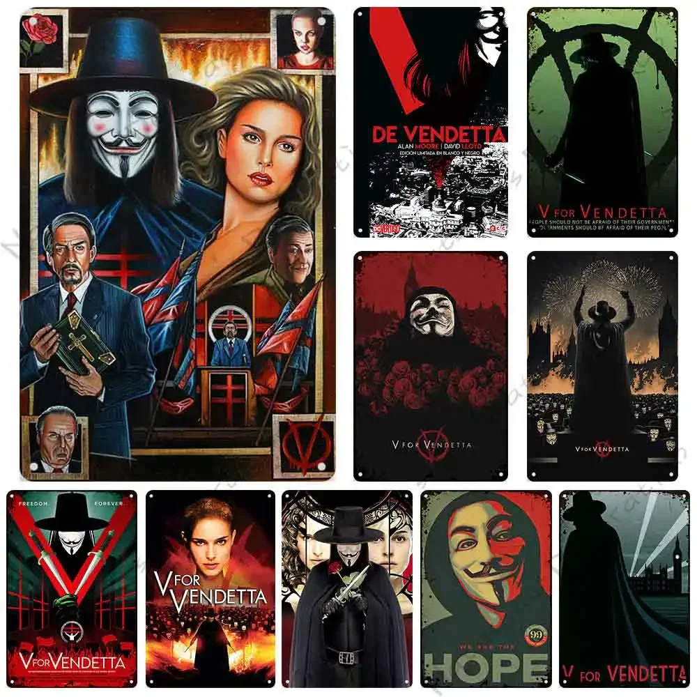 Vendetta 클래식 영화 장식 플레이트 금속판 빈티지 포스터, 금속 주석 사인, 카페 차고 벽 장식, 금속 플라크