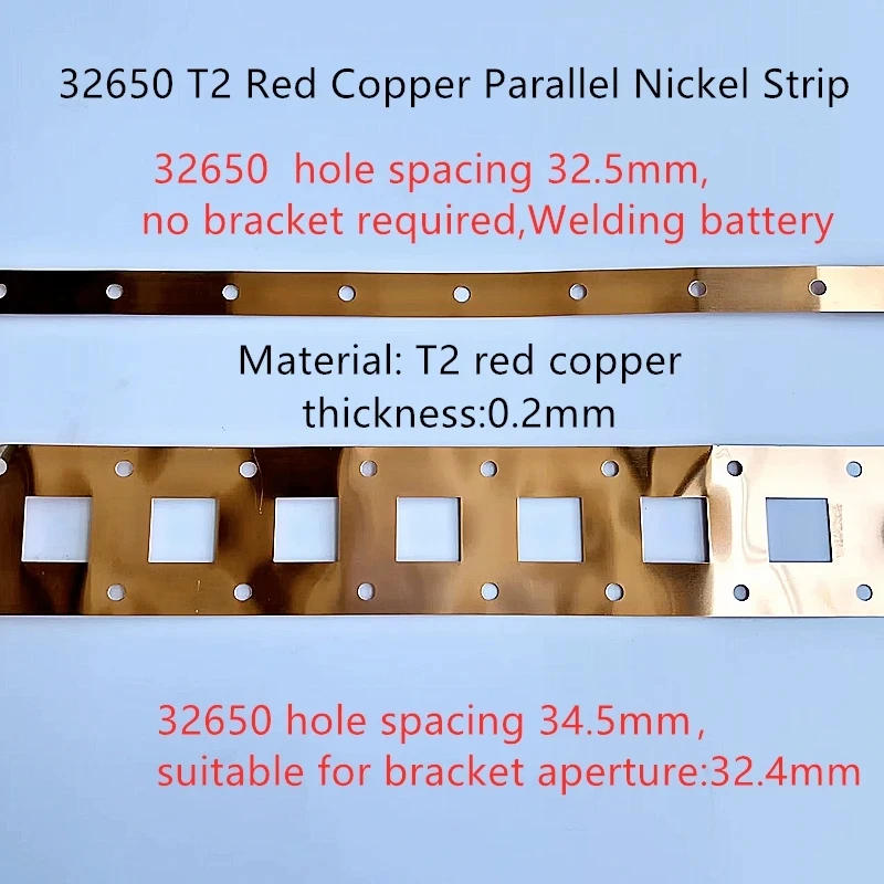 

Никелевая лента T2 для разъемов аккумуляторов 32650, расстояние между отверстиями 32,5 мм, красная медь, Никелированная Стальная лента 2P/3P/4P, никелевая лента для разъемов аккумуляторов 32650