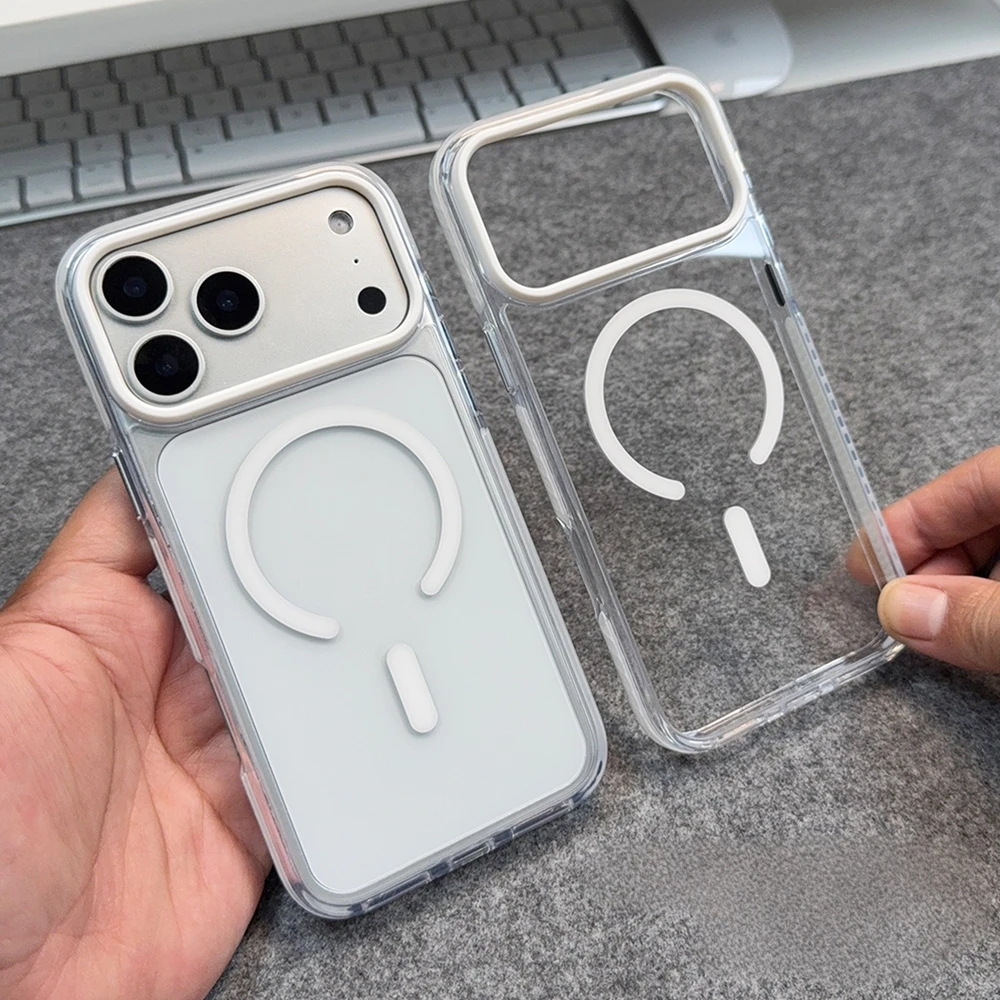 Enhanced Clear Transparent Magsafe Magnetic Case with Anti-Knock Metal Buttons