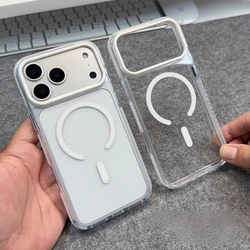 Enhanced Clear Transparent Magsafe Magnetic Case with Anti - Knock Metal Buttons - iPhone 15 Plus (White)