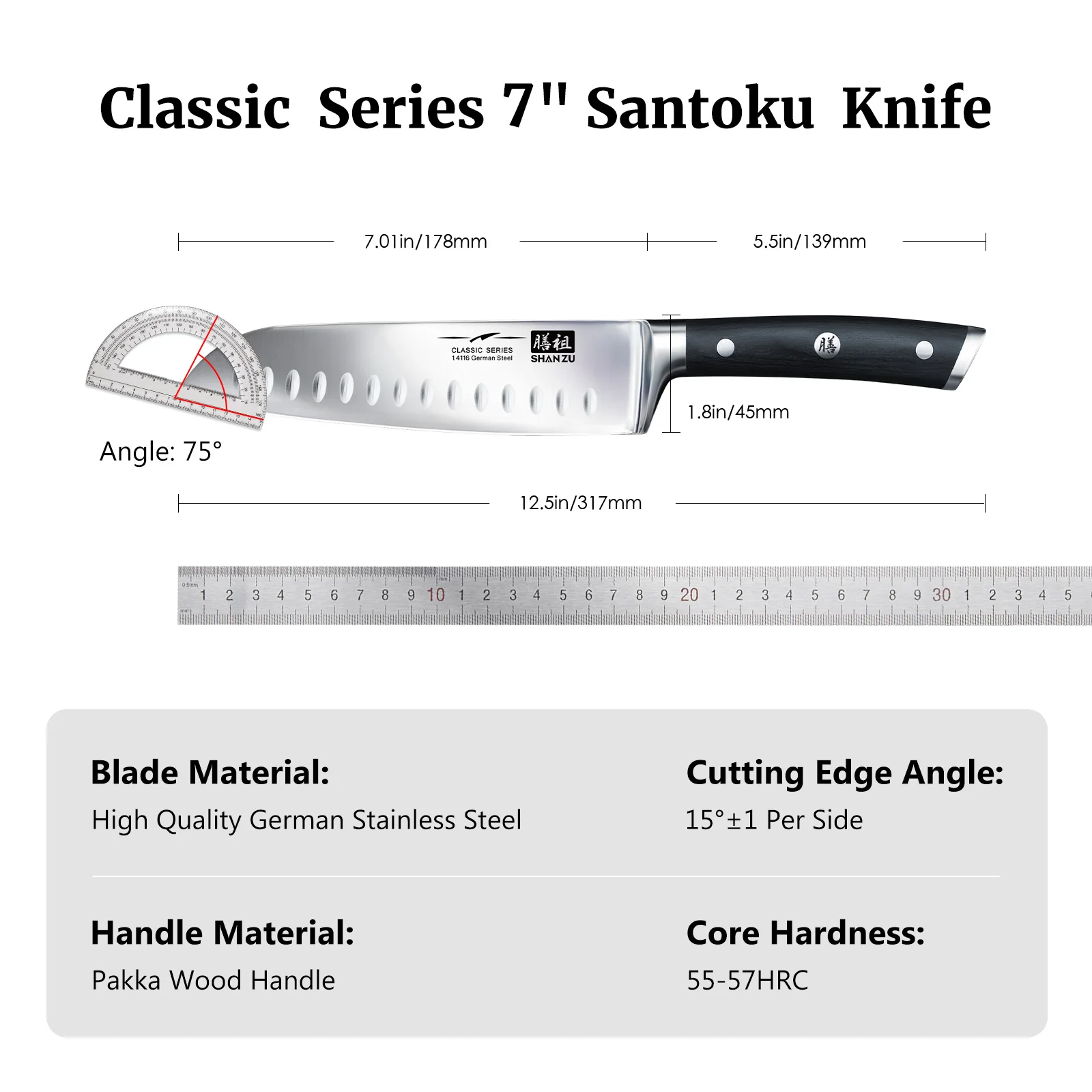 SHAN ZU Professional Santoku Kitchen Knife German Stainless Steel Blade  Ergonomic Handle 55-57HRC - AliExpress