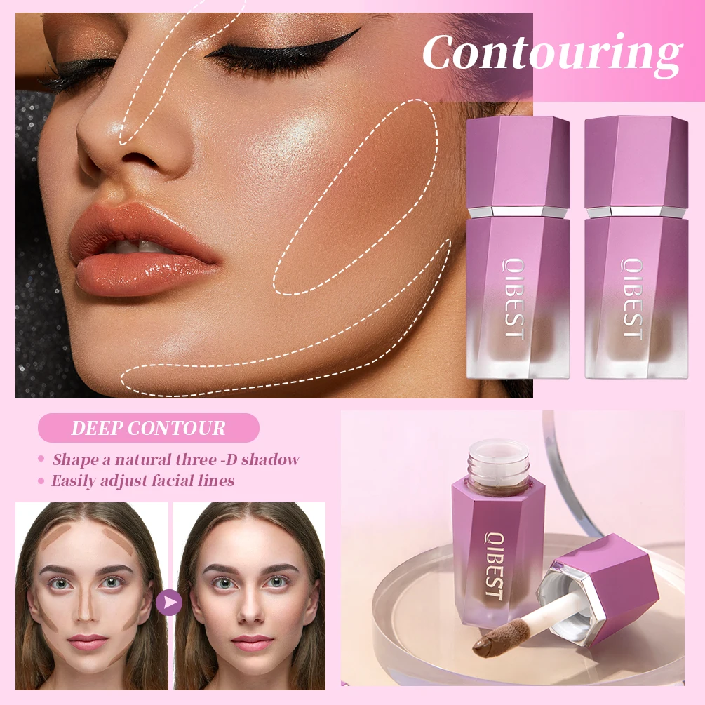 QIBEST Liquid Blush Stick with Cushion Natural Liquid Contouring for Face Blusher Pigment Lasting Cheek Tint Cream Blush Makeup