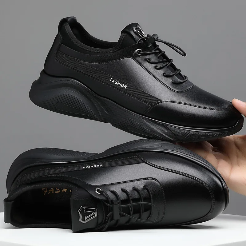Brand Men Sports Running Shoes Trendy Black Men Slip-On Loafers Breathable Business Leather Casual Shoes Anti Slip Hiking Shoes 4
