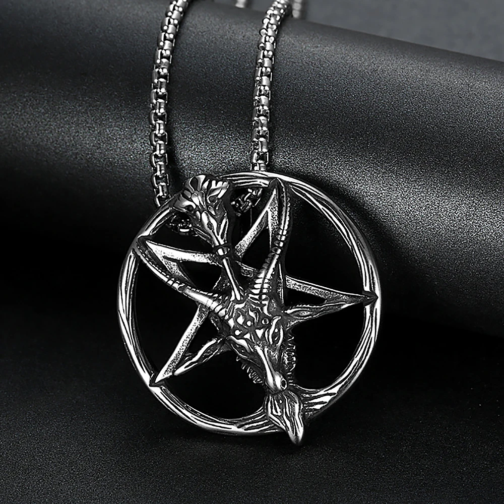Gothic Vintage Pentagram Satanic Sheep Pendant Necklace For Men Punk Stainless Steel Biker Animal Necklaces Amulet Jewelry Gifts