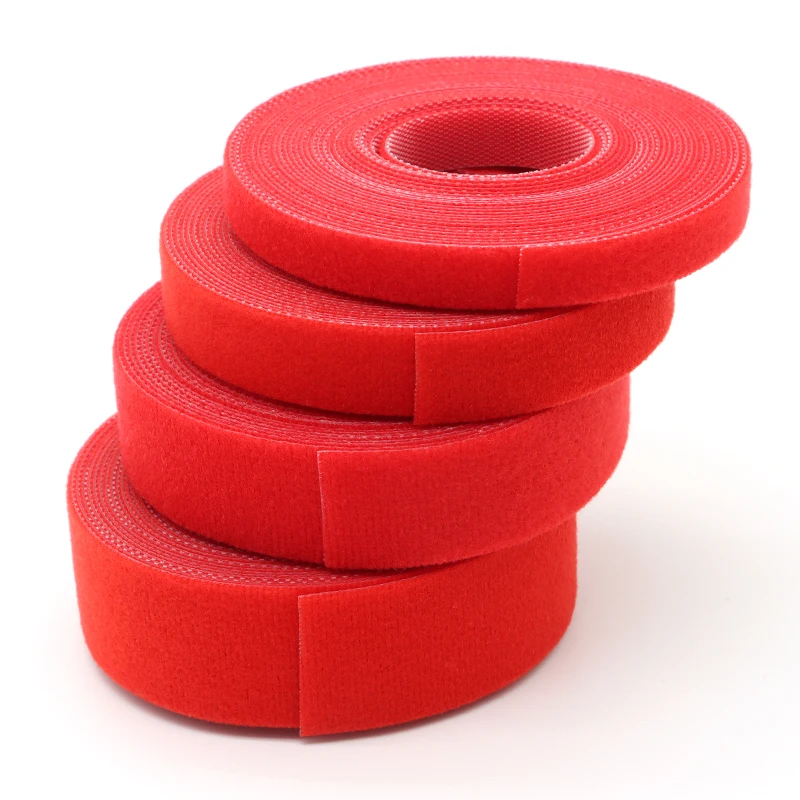 Red Reusable Double-Sided Hook and Loop Fastening Cable Ties - 5m Roll, Multiple Width Options
