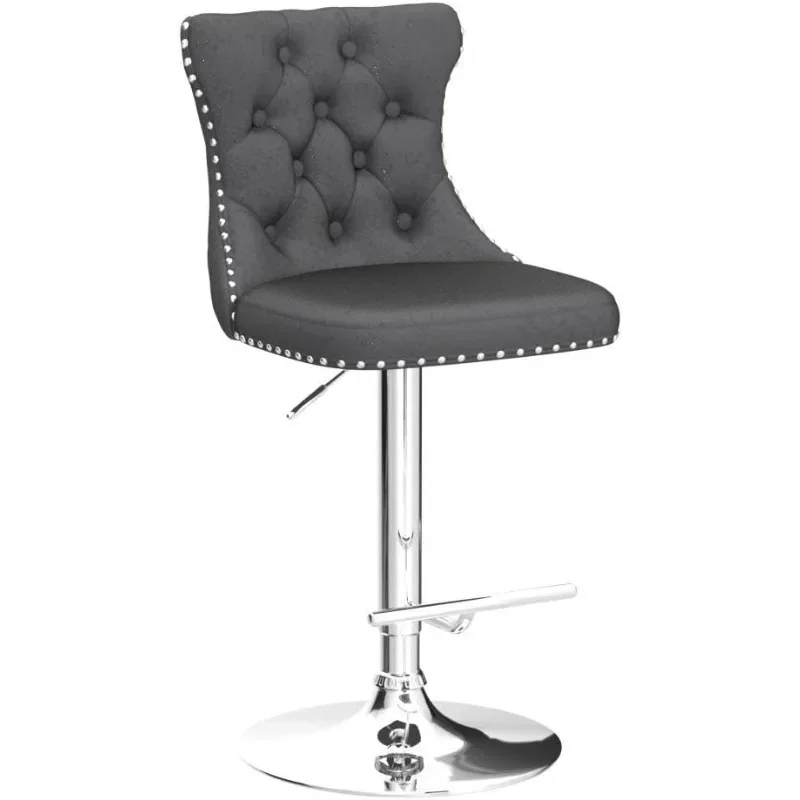 

Swivel Bar Stools Set of 2, Adjustable Counter Height Barstools with Nailheads Trim, Button Tufted Back and Silver Footrest