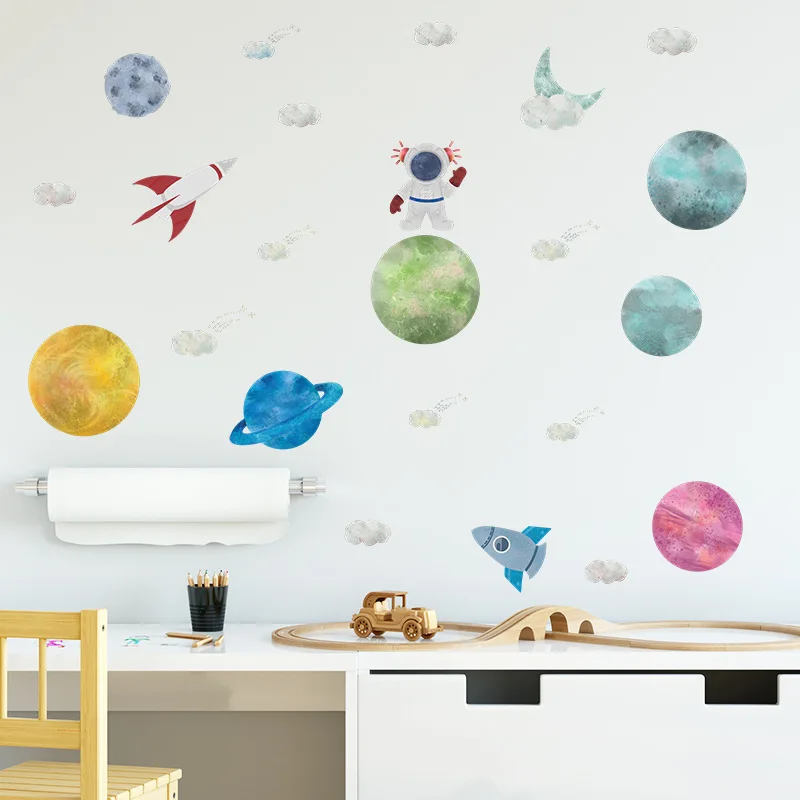 

Cartoon Wall Decoration Sticker Cosmic Planet Astronaut Rocket Room Decor Stickers Home Accessories Self-Adhesive Wallpaper