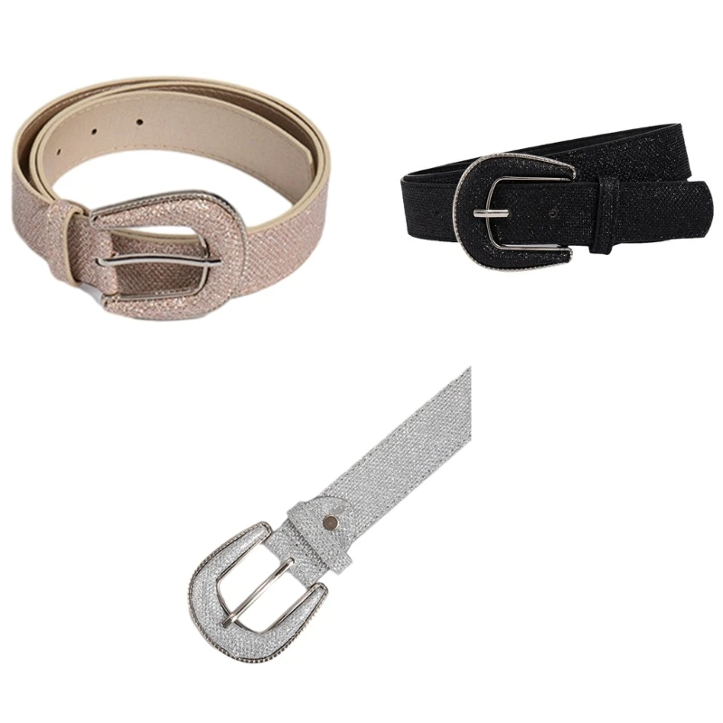 

Y166 Women PU Faux Leather Glittering Waist Belt for Jeans Dress Skirt Decors