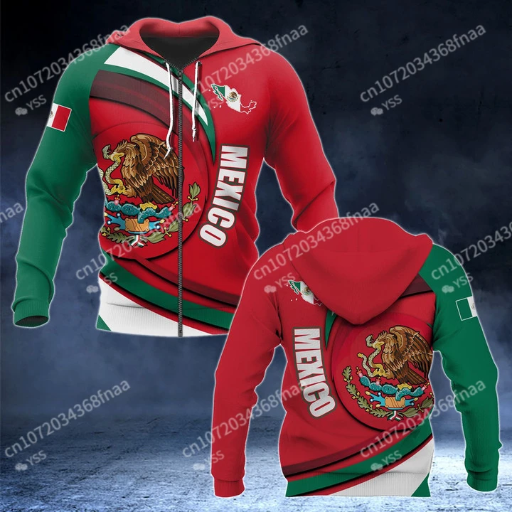 

Mexican Flag 3D Print Hooded Sweatshirt Zip Hooded Men's and Women's Casual Street Dress Style Customize Your Name