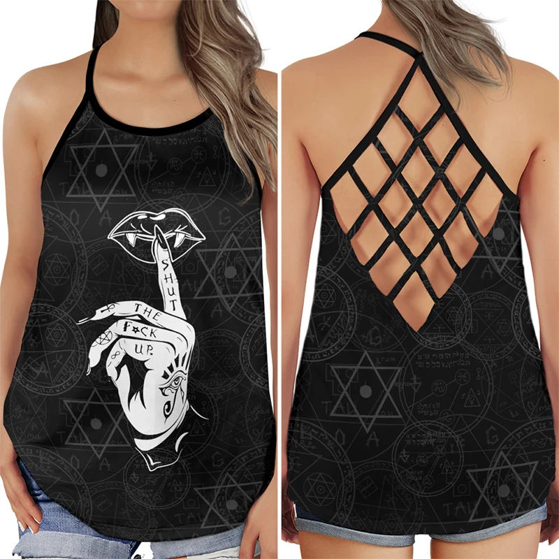 

Модная женская майка с открытой спиной и перекрестной шнуровкой