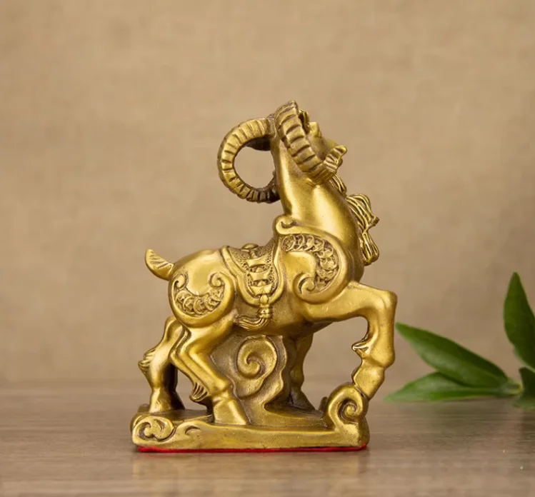 Chinese 13cm Lucky Money Wealth goat Brass Statue