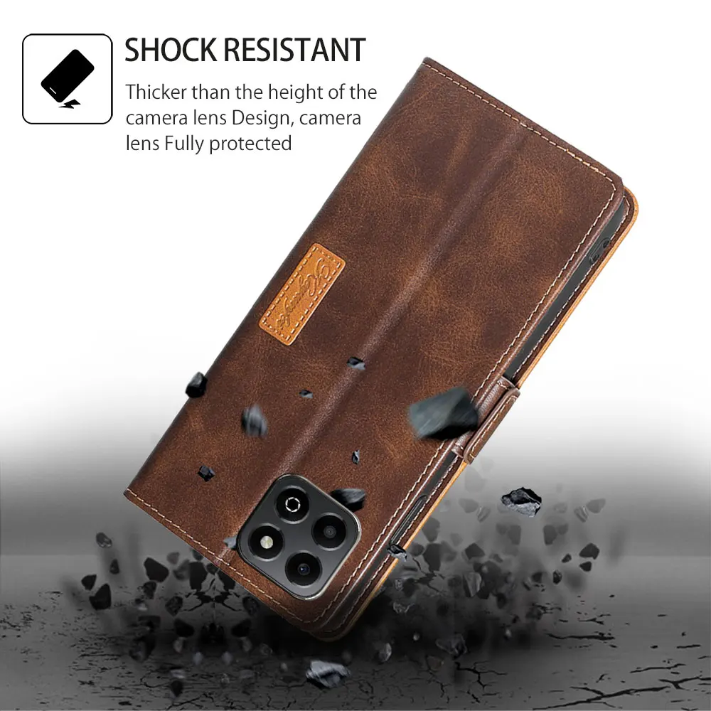Dual-Tone Magnetic Buckle Leather Flip Card Stand Case - Shockproof Cover & Book Style
