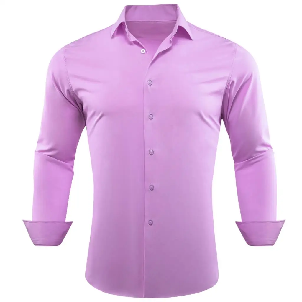 

Luxury Men's Shirts Long Sleeve Purple Solid Silk Male Tops Regular Slim Fit Blouse Turn Down Collar Blouses Barry Wang