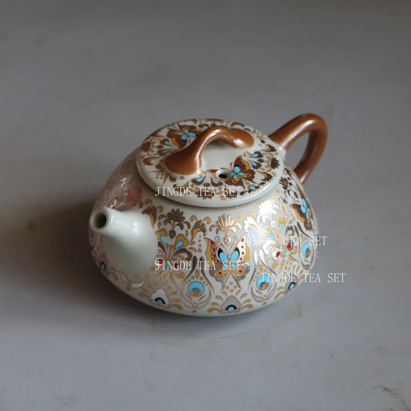 250ml Dunhuang Butterfly Stone Scoop Pot Opening Ru Kiln Ceramics Can Nourish Tea Sets Household Chinese Kung Fu Tea Pot