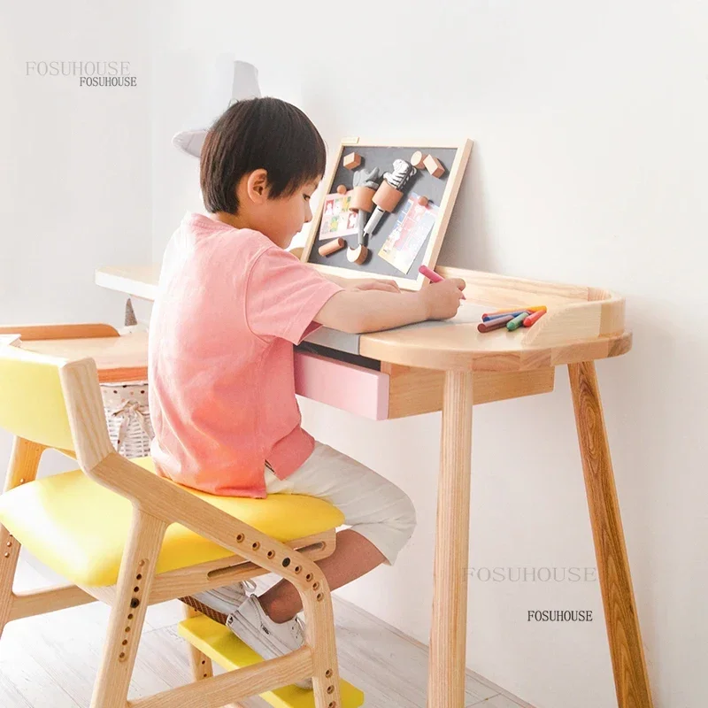 Creative Small Apartment Children's Table Nordic Solid Wood Designer Study Double Desk for School Learning Drawer Storage Tables