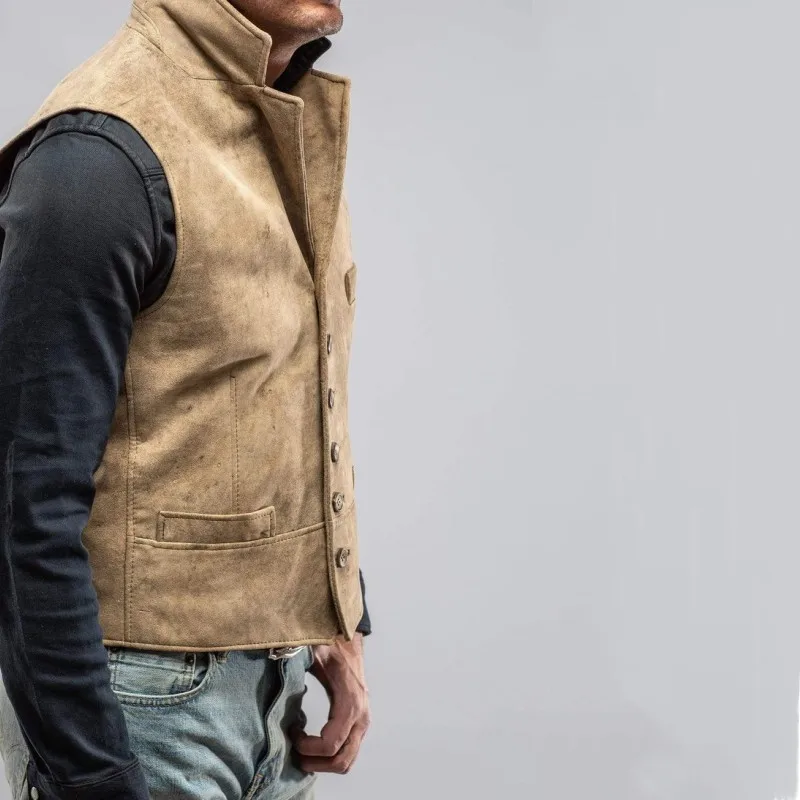 Men's Suit Lapel Single -breasted Steam Punk Suede Solid Sleeveless Jacket Retro Denim Western Handsome Fashion Casual Vest 2023 4