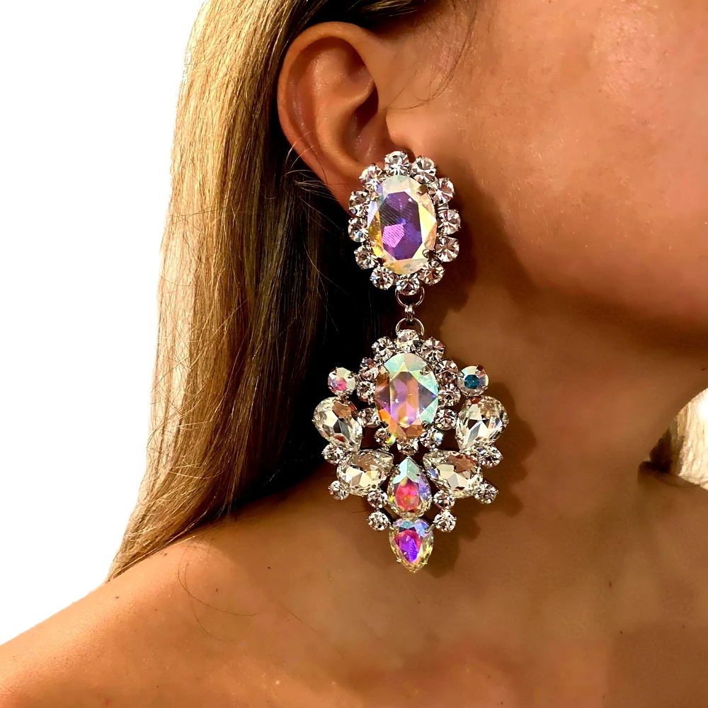 Exaggerated Oversized Rhinestone Drop Earrings Dinner Party Jewelry For Women Crystal Irregular