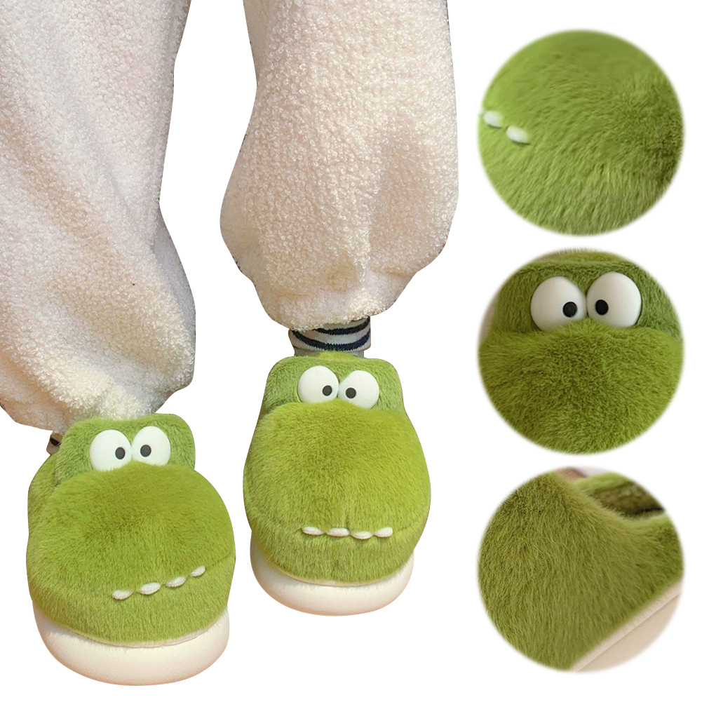 Plush Crocodile Slippers Slip-on House Shoes Comfortable Thermal Home Slippers Non-Slip Fluffy Couple Slippers for Autumn Winter