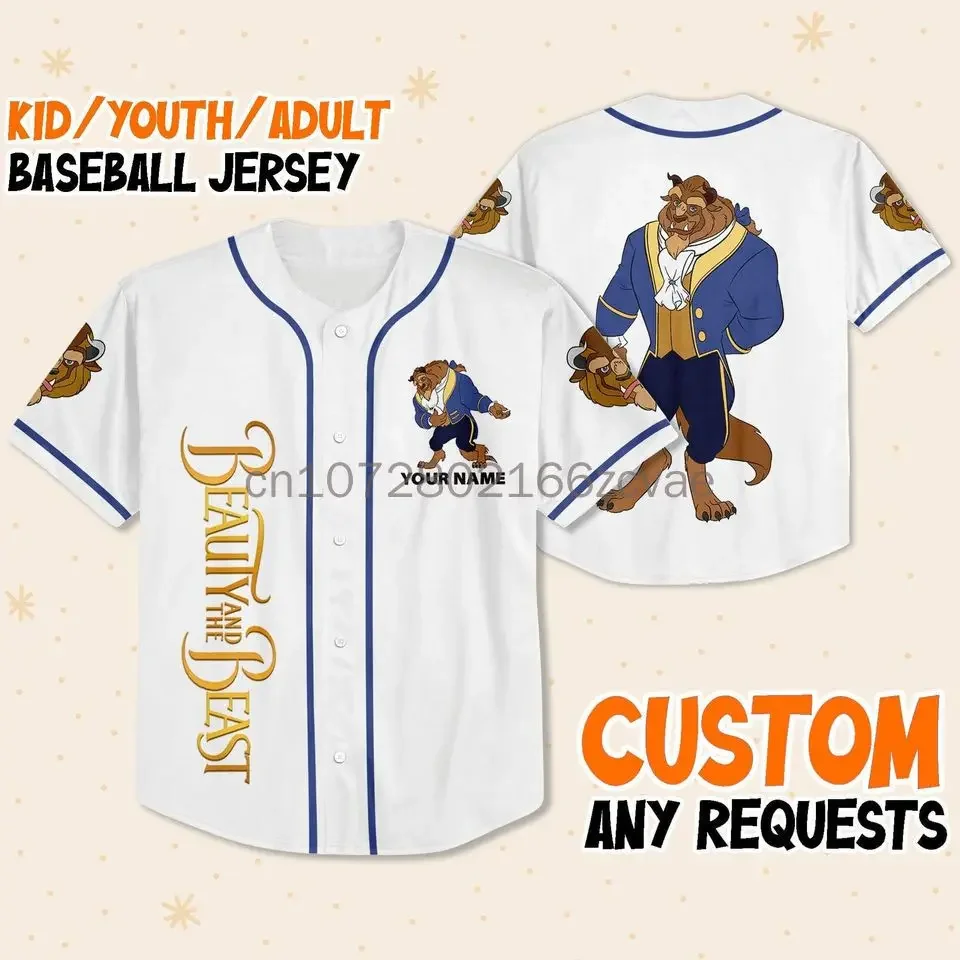 Summer New Disney Beauty And The Beast Baseball Jersey Casual Fashion Button Street Custom Baseball Jersey