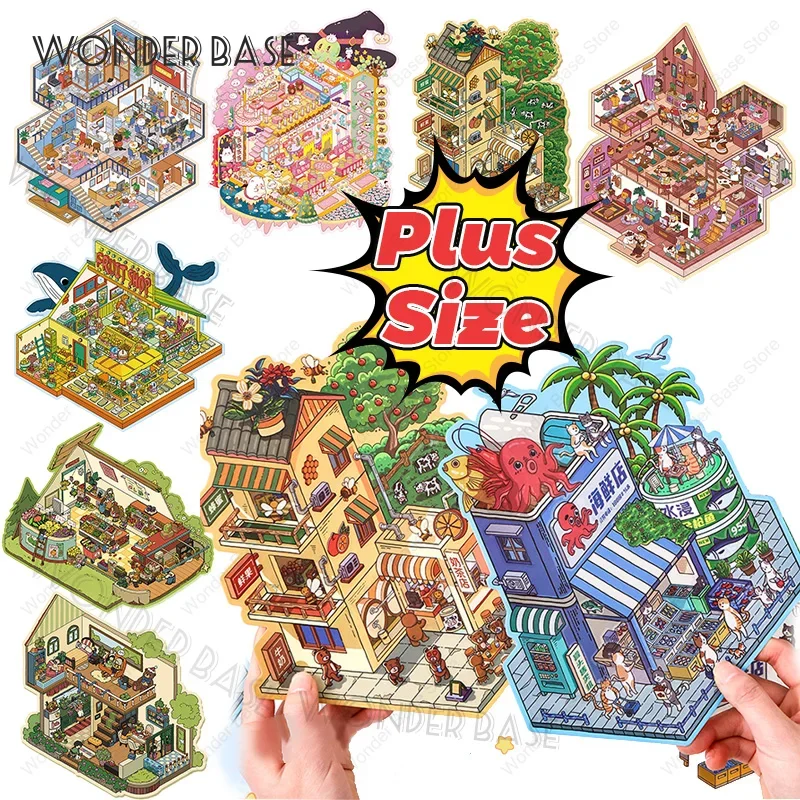 3D Plus Size Animal Store Management Stickers Landscape Sticker DIY Pocket Cabin Scene Stacking Festival Gift For Kid Child