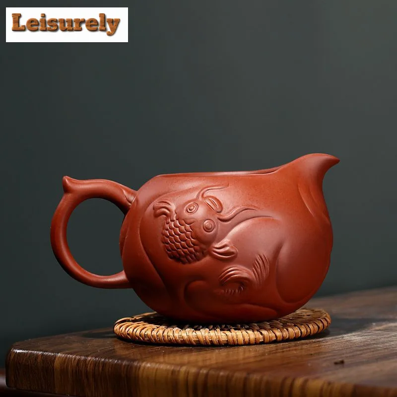 340ml Boutique Yixing Purple Clay Tea Pitcher Handmade Fish Dragon Justice Cup Raw Ore Mud Divider Chahai Chinese Zisha Teaset