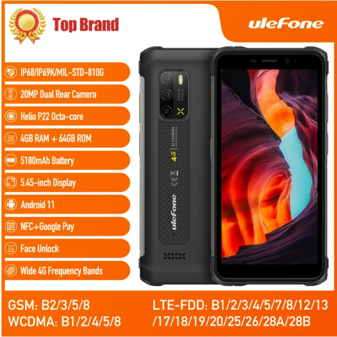 

Global version Ulefone Armor X10 Pro 4GB+64GB IP68 Waterproof Smartphone 5180mAh Cellphone 5.45“ Android 11 NFC 4G Mobile Phone