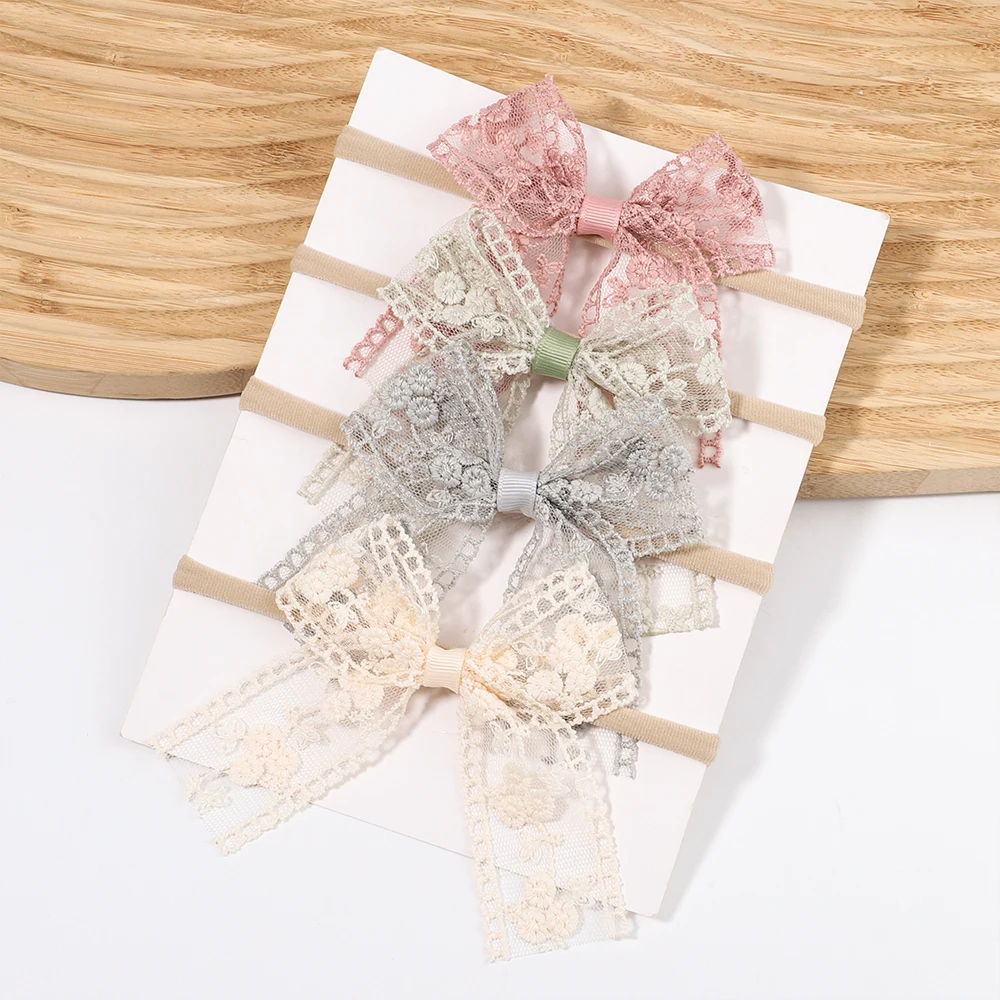 10Colors Boutique Lace Bows Nylon Headband for Girls Newborn Baby Elastic Soft Hair Band Kids New Hair Accessories Headwear Gift