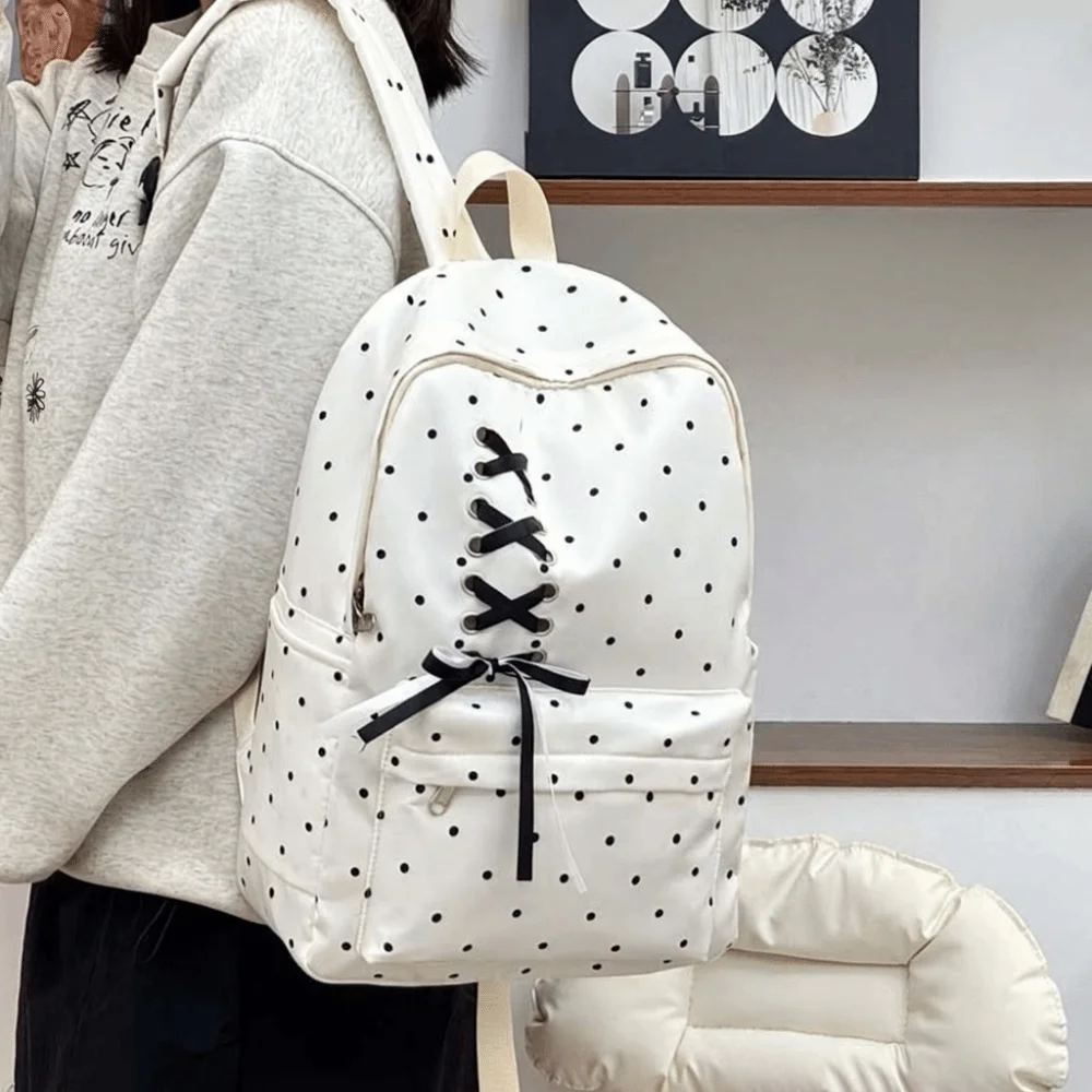 Zaino portatile Bow Dot Daypack, borsa da scuola resistente per studenti, zaino in nylon antigraffio di grande capacità, ideale come regalo - immagine 3