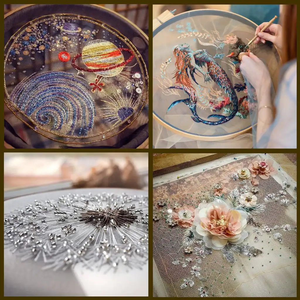 Description Picture 5 of itemExquisite French Embroidery Kit Wood Tambour Hook Needles Beaded Thread Set Needlework Cross Stitch Craft DIY Sewing Accessories