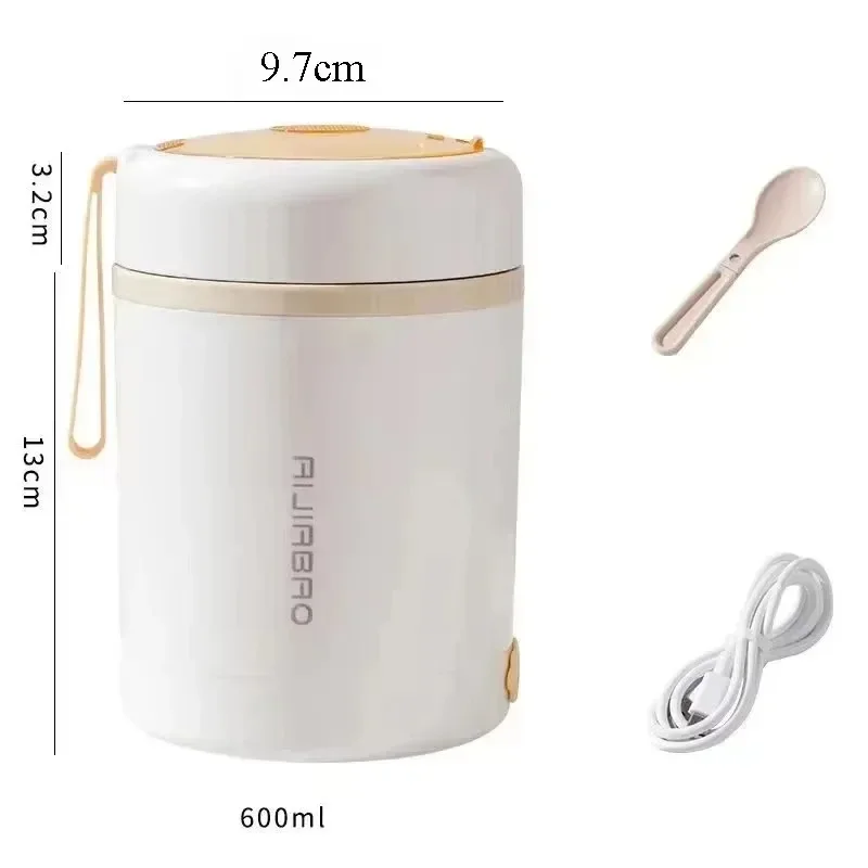 Hot 600ML USB Electric Heating Lunch Box Portable Picnic Milk Drink Food Heater Stainless Steel Food Warmer Container 5V 12V 24V