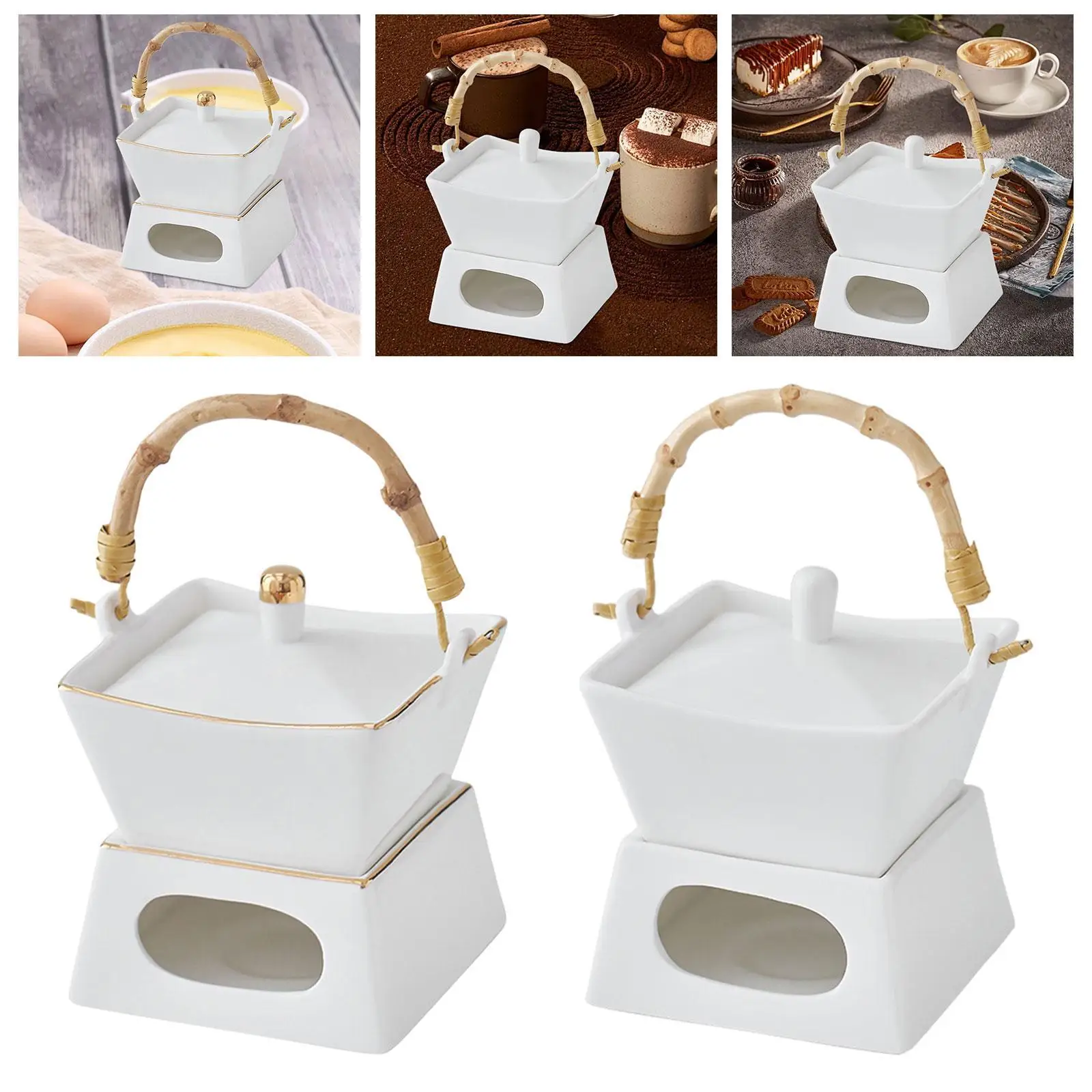 Fondue Pot Set for Chocolate And Cheese with Porcelain Melting Bowl