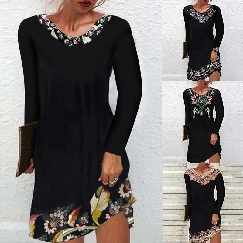 

2022 New Women Autumn Vintage Ruffles Befree Dress Large Big Printed Winter Casual Party Elegant Dresses