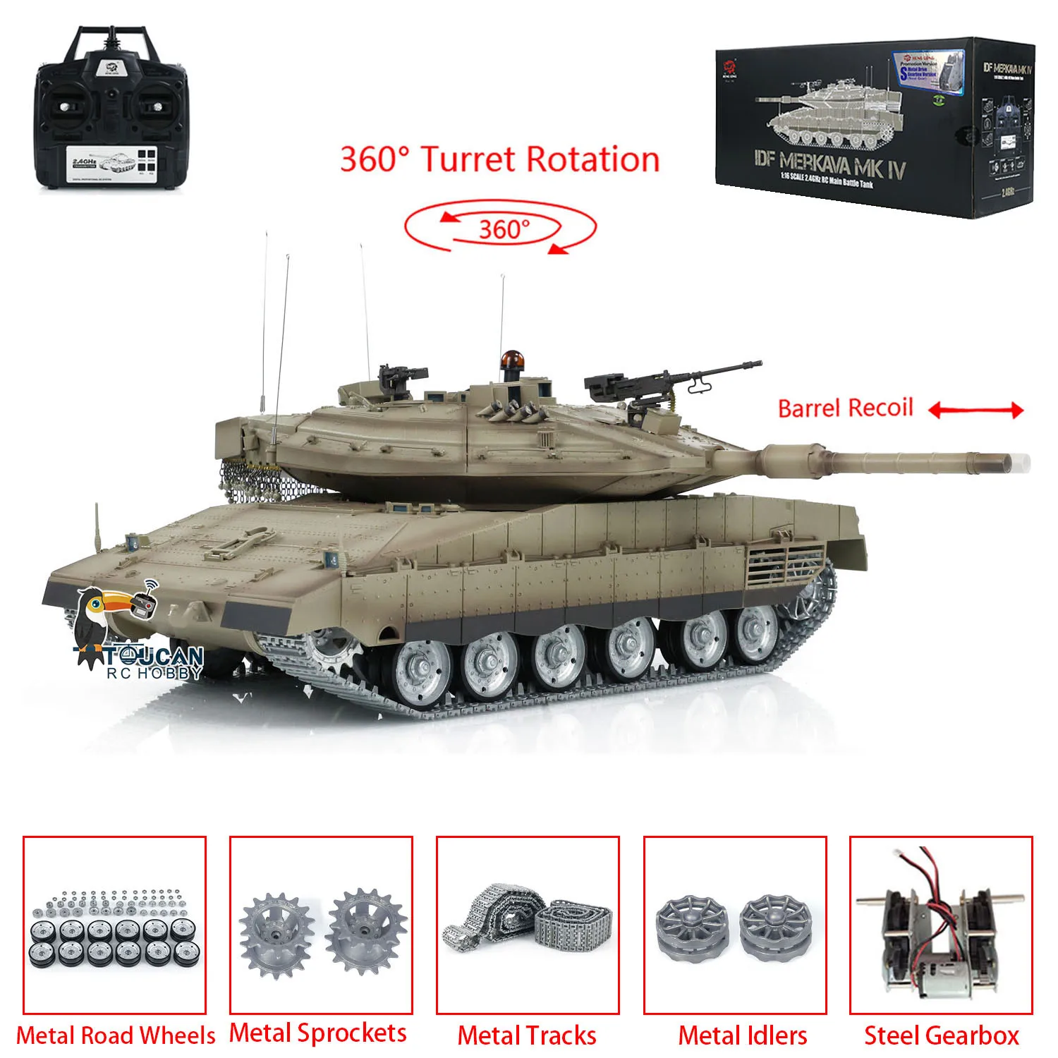 헝롱 1/16 군용 RC 탱크 TK7.0 IDF 메르카바 MK IV 메탈 트랙 로드 휠 아이들러 전문 차량 투칸 모델