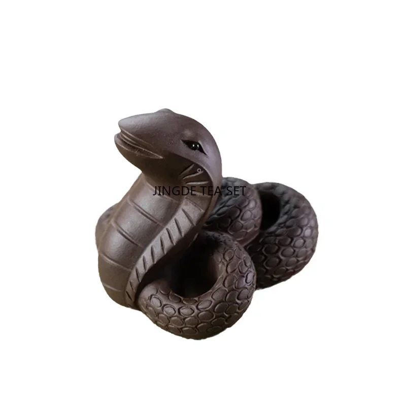 Yixing Yixing Purple Clay Tea Pet Handmade Zodiac Snake Tea Carving Crafts Home Tea Set Decoration Ornaments
