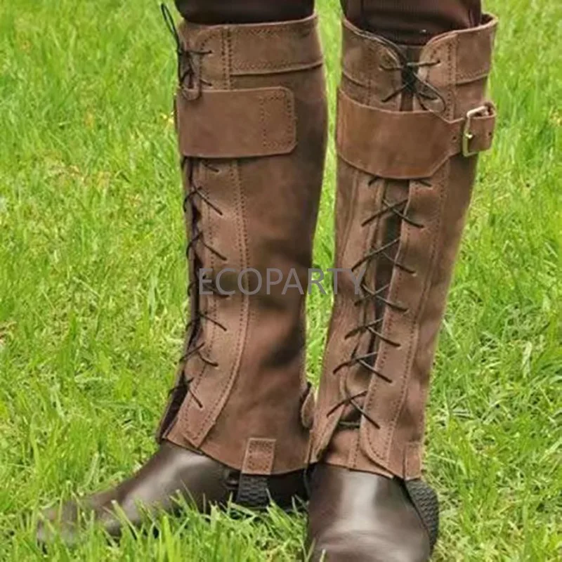 

2023 New Medieval Renaissance Boots Shoes Cover Leather Leg Armor Larp Viking Warrior Knight Costume Strap Puttees for Men Women