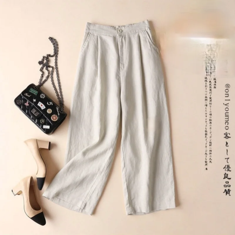 

Vintage Casual Women Spring Wide Leg Pants Loose Beach Holiday Overalls Buttons Solid Color Side Pockets Pantalon