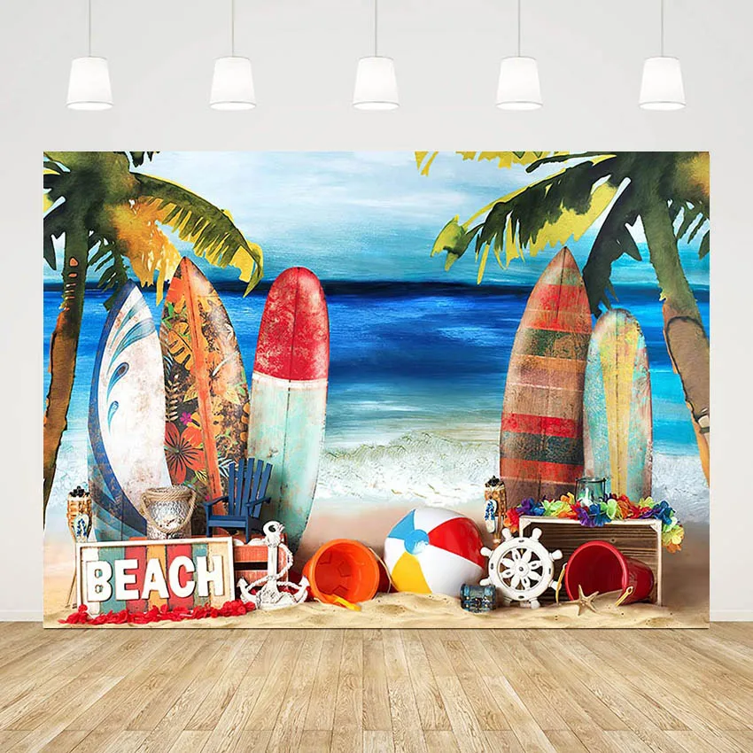 

Mehofond Photography Backdrops Summer Hawaii Beach Surfboard Luau Aloha Kid Birthday Coconut Trees Decor Photo Background Studio